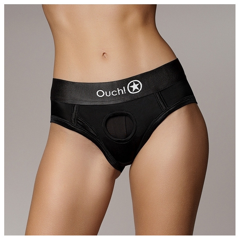 Ouch! Culotte vibrante Strap-On High Cut Brief Noire